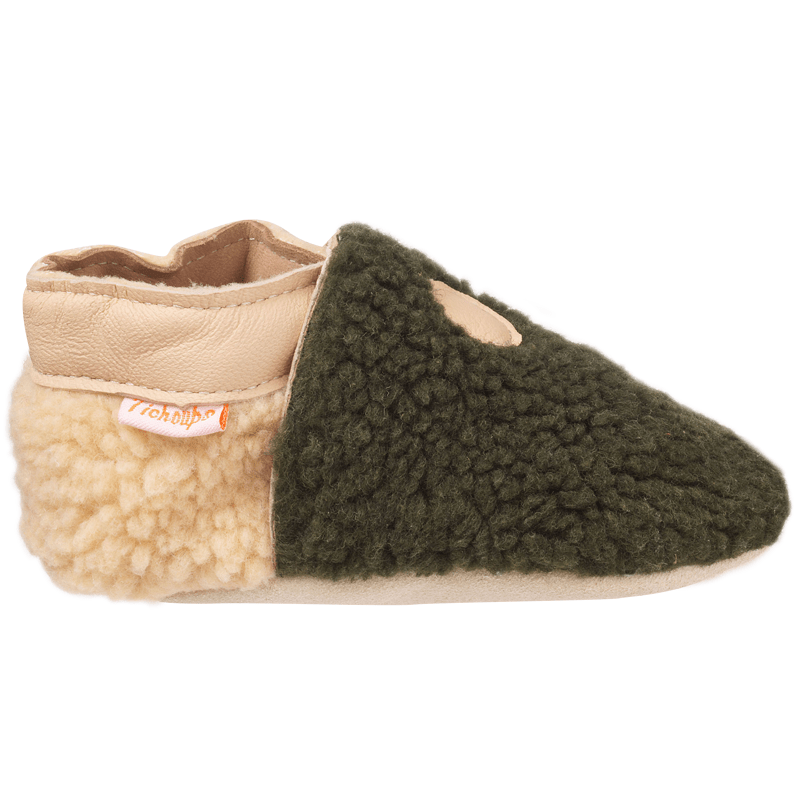 chaussons-bebe-cuir-souple-bouclettes-kaki-beige-redoute