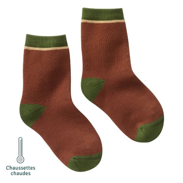chaussettes unies marron et vert chaudes vue de côté