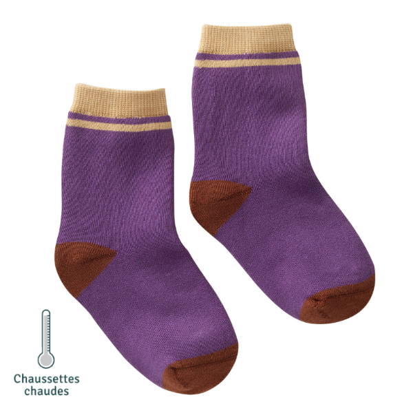 chaussettes sans couture chaudes violet et beige vue de côté