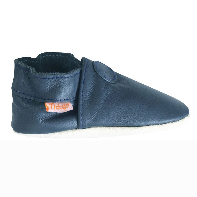 Chaussons en cuir couple pour enfant coloris marine vue de profil