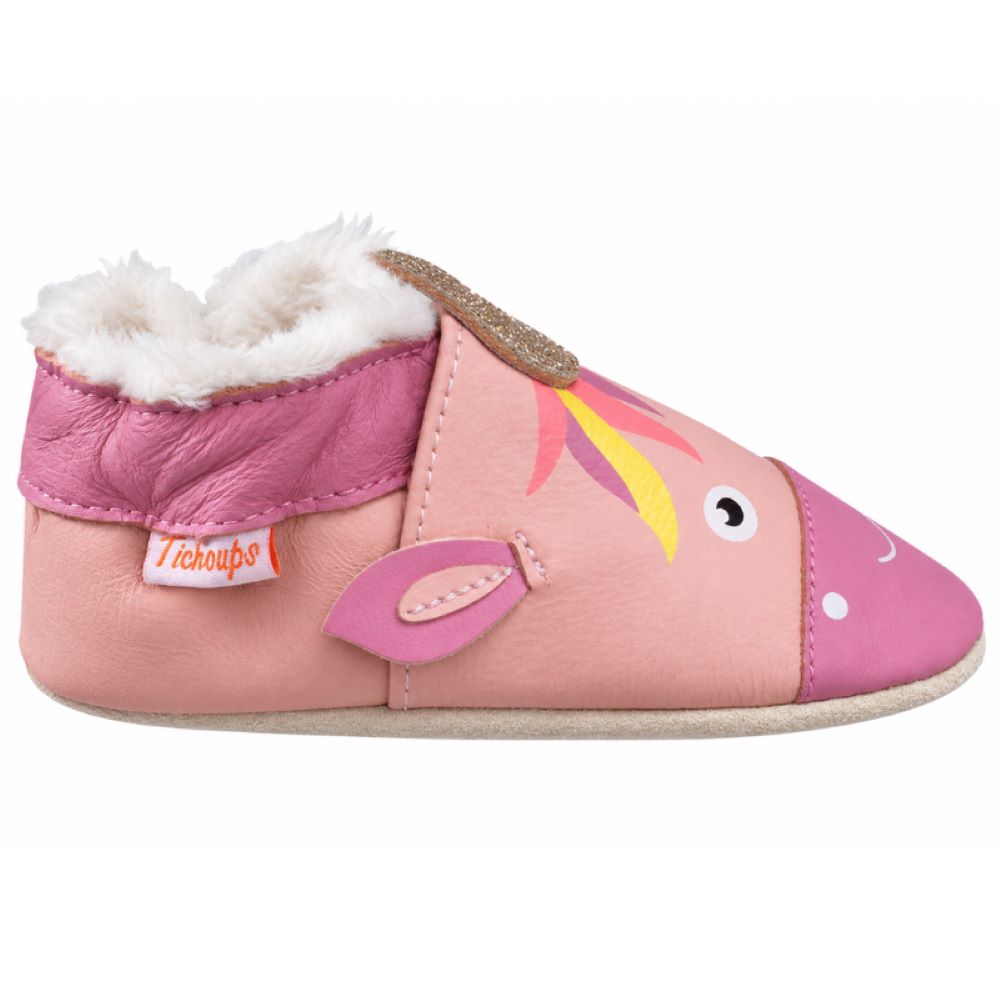 Chausson enfant cuir souple fourré Lise la licorne vue de profile