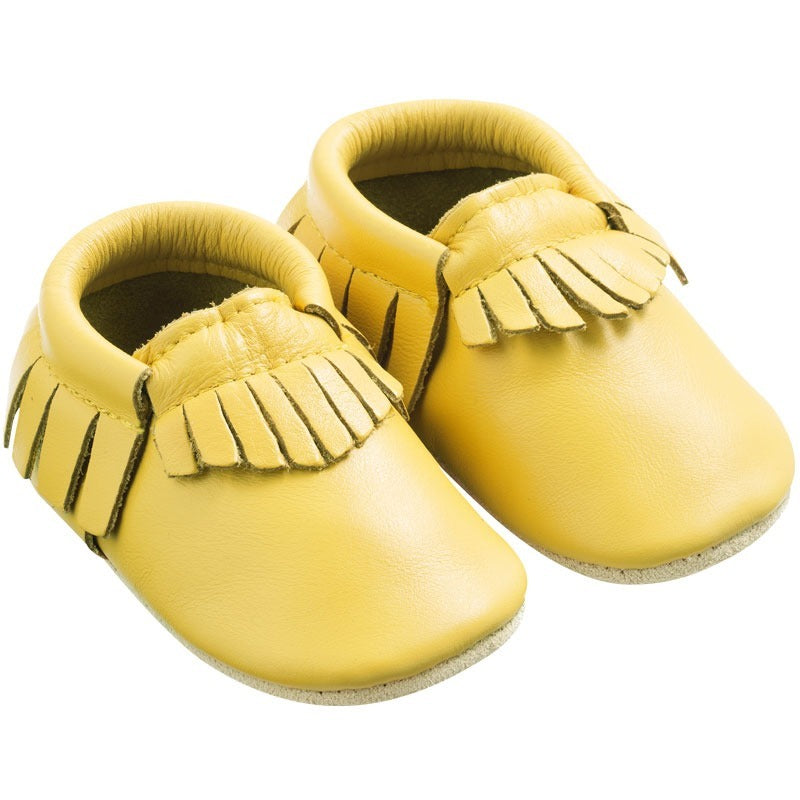 Chaussons-bebe-à-franges-jaune-citron-profil