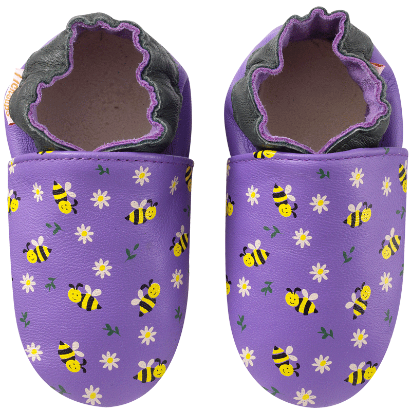 Chaussons en cuir souple pour bébé imprimé abeilles