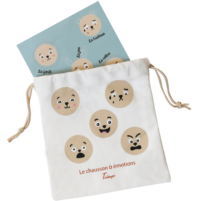 Photo de la pochettes avec les accessoires des chaussons bébé en cuir souple Emotions lion .