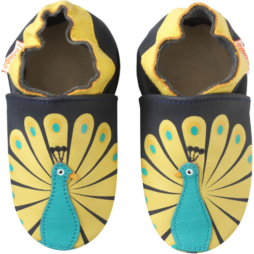 Photo des chaussons en cuir souple enfant Paul le paon vue de face