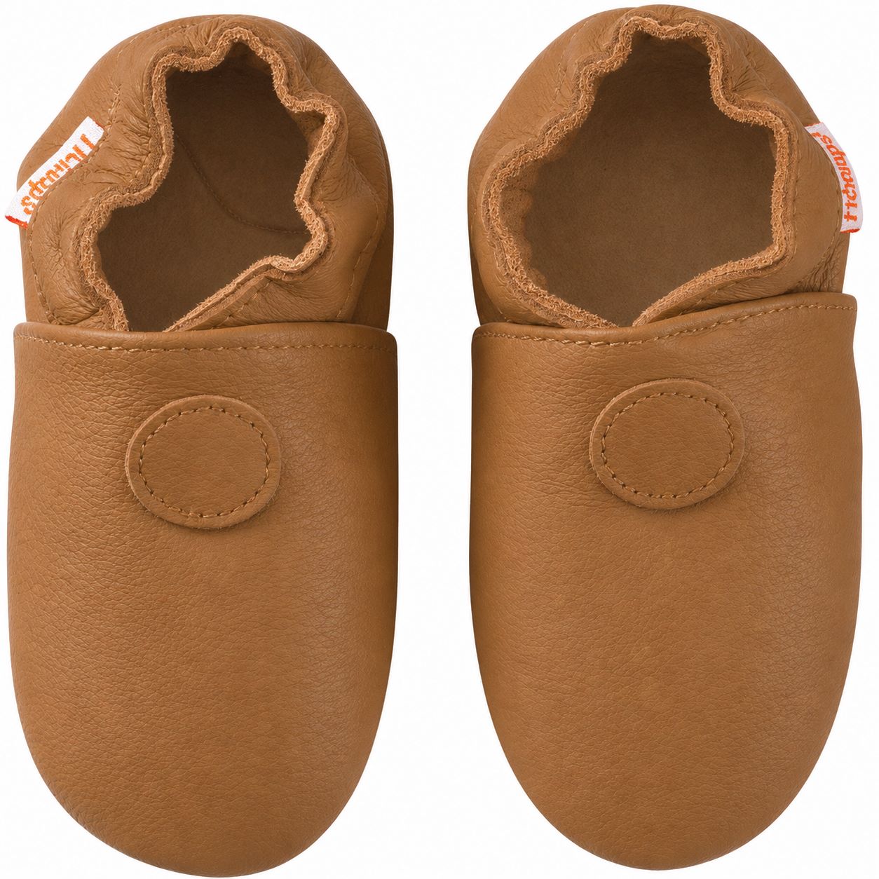 Chaussons en cuir souple couleur café pour enfant vue de face