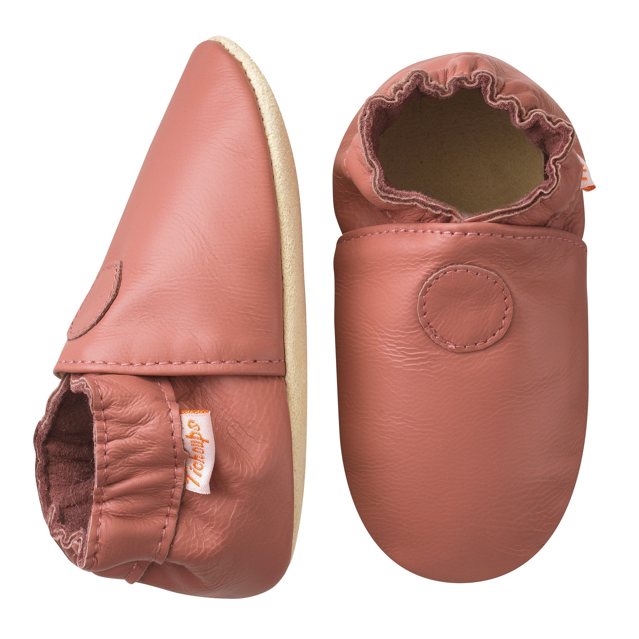 Chausson bebe cuir souple rose velours