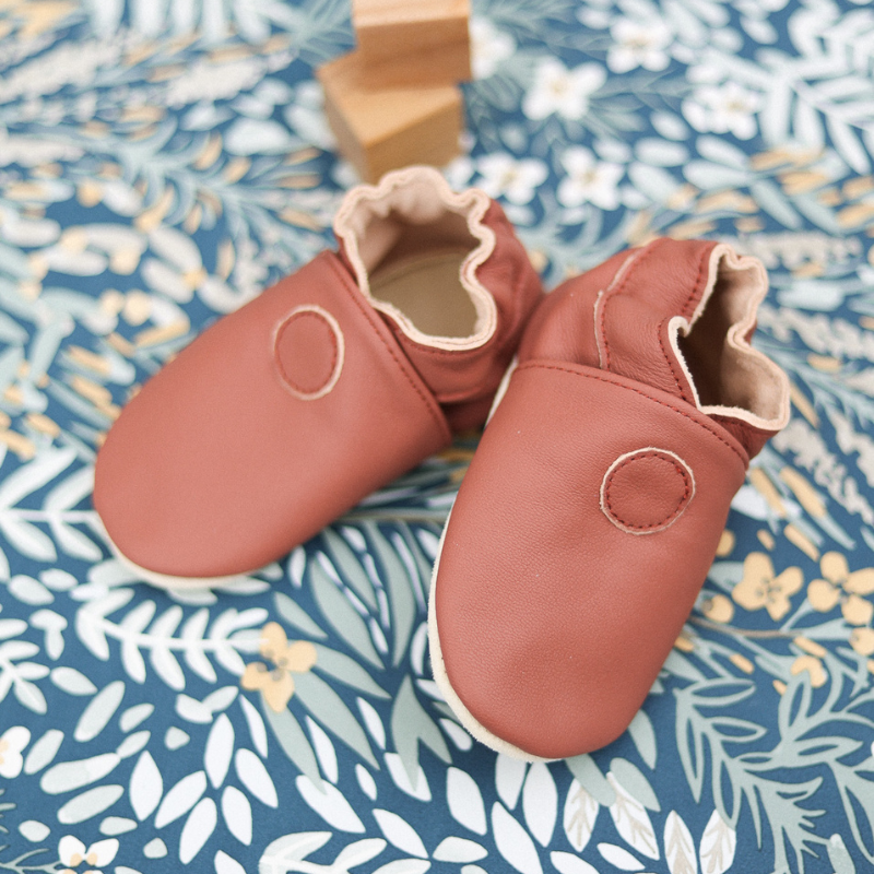 Chausson enfant cuir souple rose velours