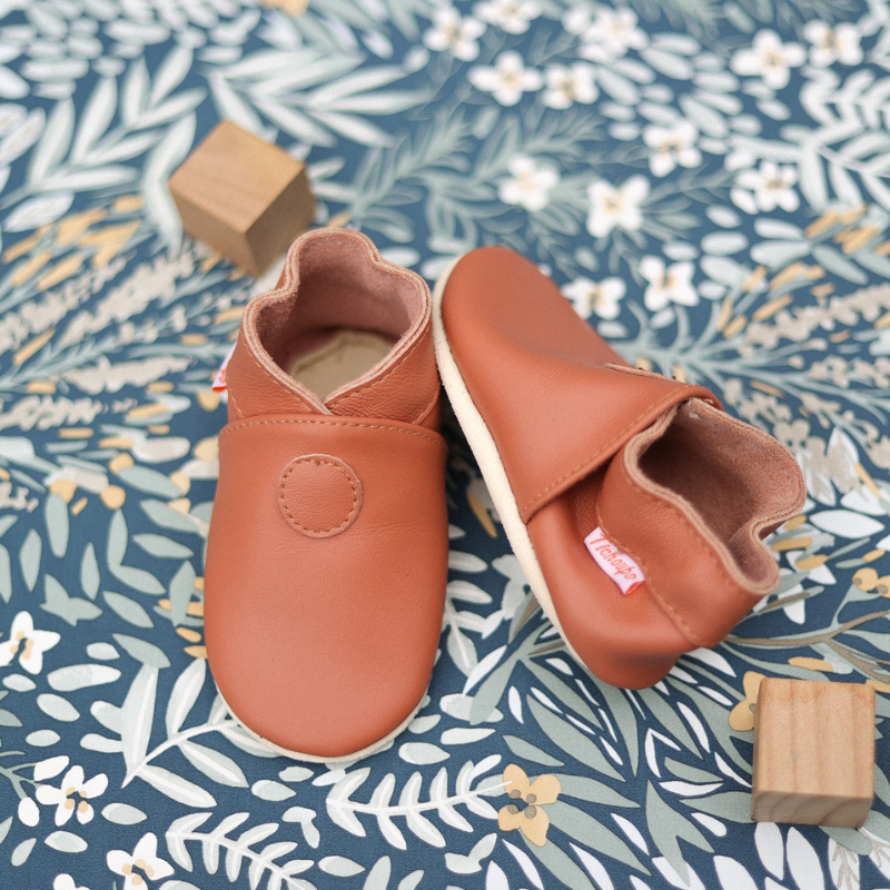 Chausson enfant cuir souple terracotta