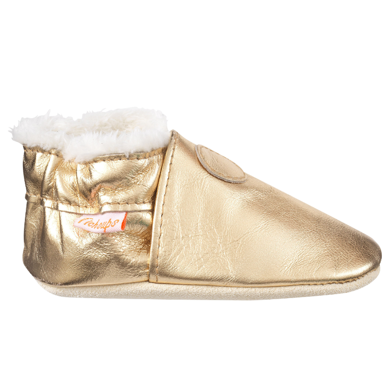 Chaussons cuir souple fourrés uni doré vue de profil