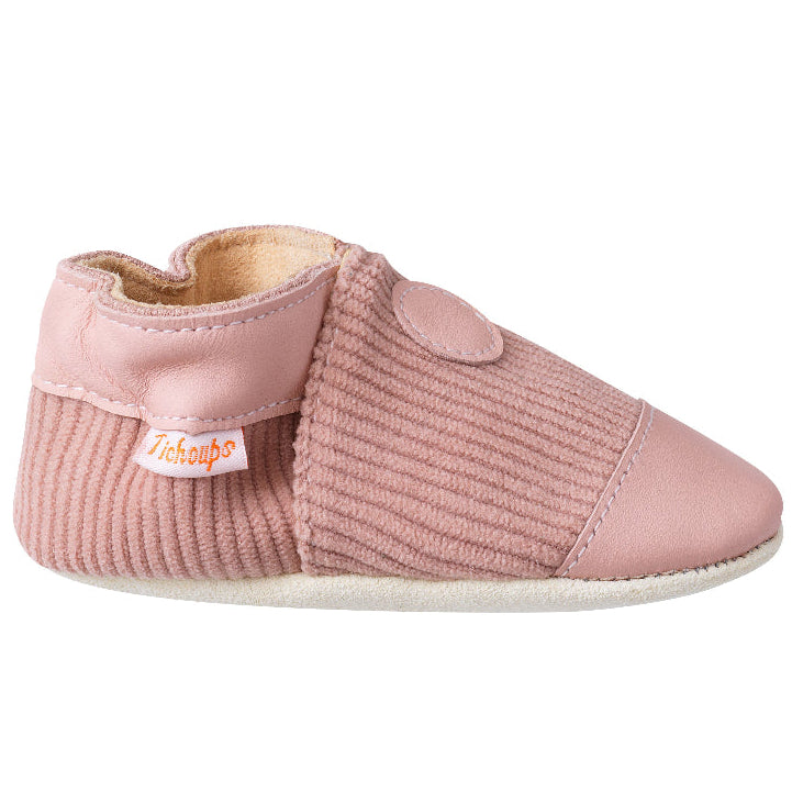 chaussons enfant velours rose de profile