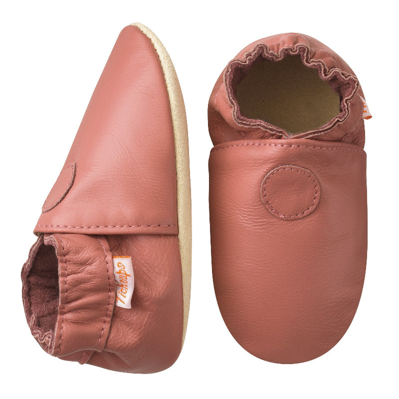 Chausson enfant cuir souple rose vue de face et de profile