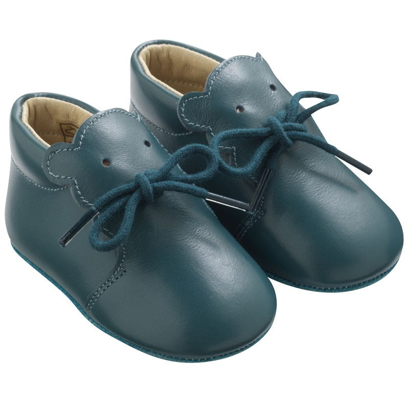 Chaussures bébé cuir souple bobi bleu canard–