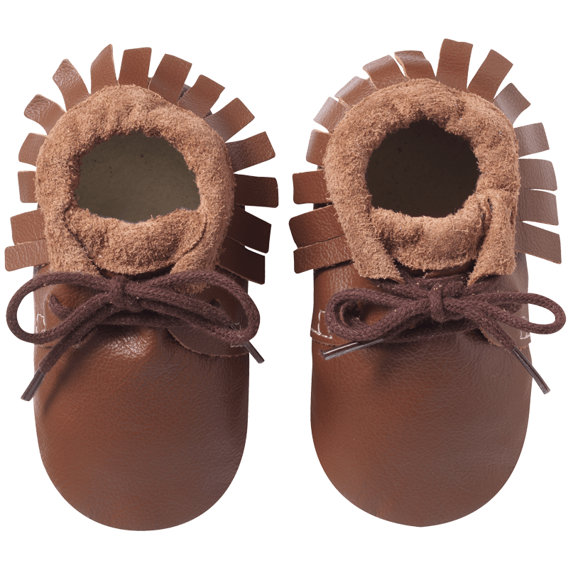 chaussures-bebe-cuir-souple-marron-a-franges-face