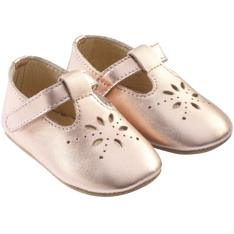 Chaussures bébé cuir souple salomé rose métallique Tichoups
