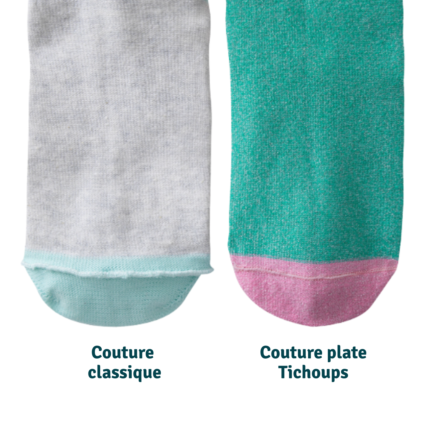 la couture plate de nos chaussettes enfant Tichoups
