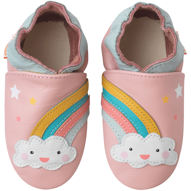 Chaussons bébé cuir souple cyrielle arc en ciel – Tichoups.