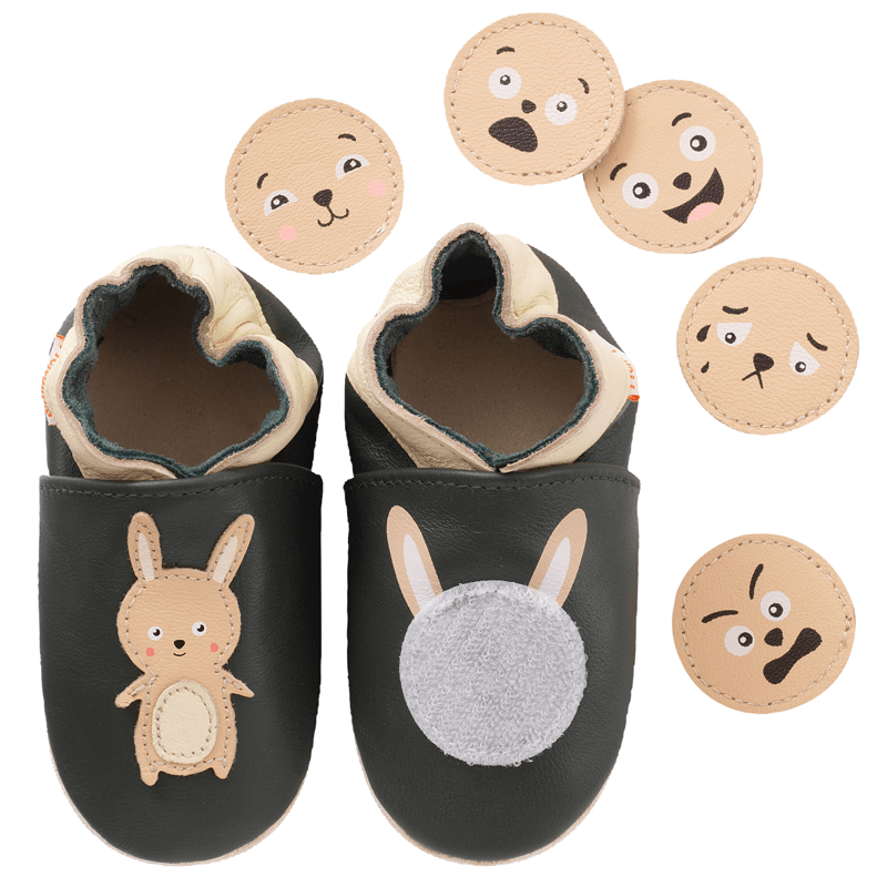 Chaussons pour bébé en cuir souple de Lapin Coquin