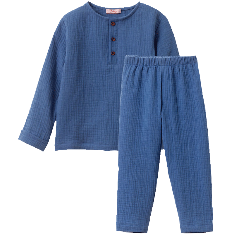 Pyjama gaze de coton enfant - ensemble bleu – Tichoups.