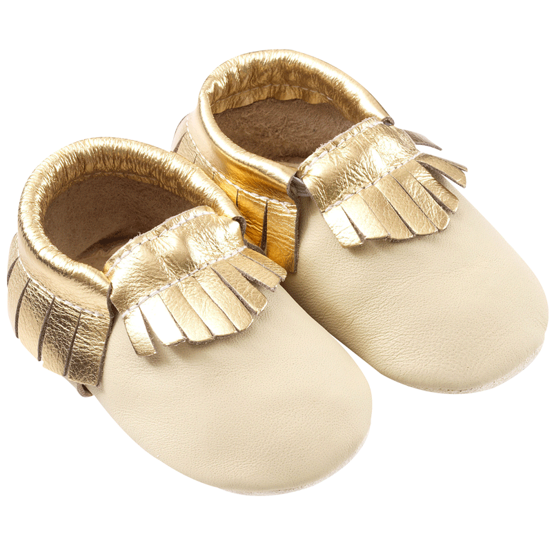 Chaussons-bebe-cuir-souple-franges-beige-dore-profil