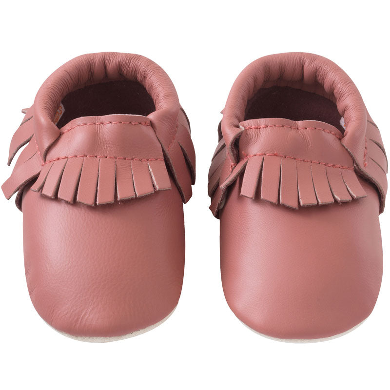 Chaussons-bebe-à-franges-rose-velours-face