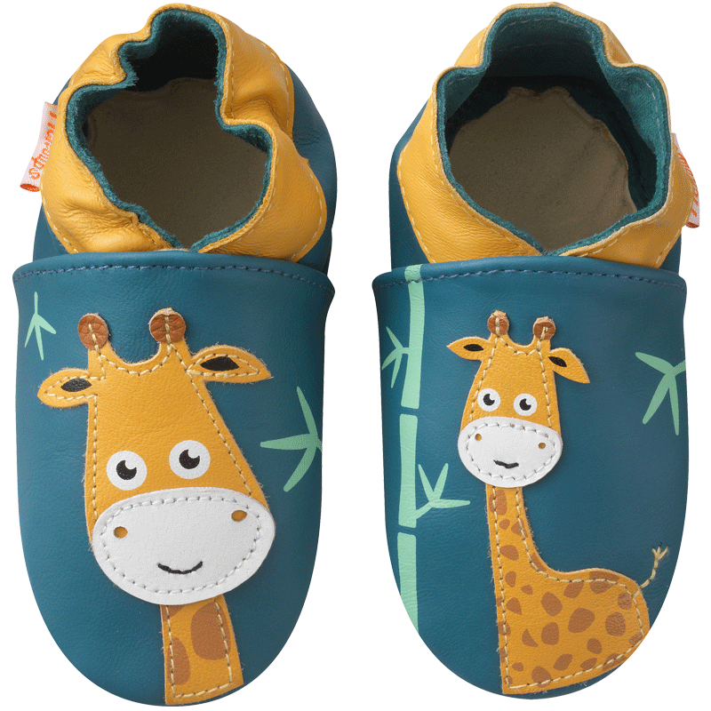 Chaussons bébé en cuir souple - Câlin de girafes