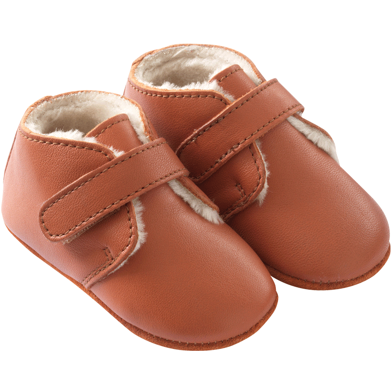 Chaussons bébé cuir souple fourrés Petit Ours brun à la ferme - Tichoups