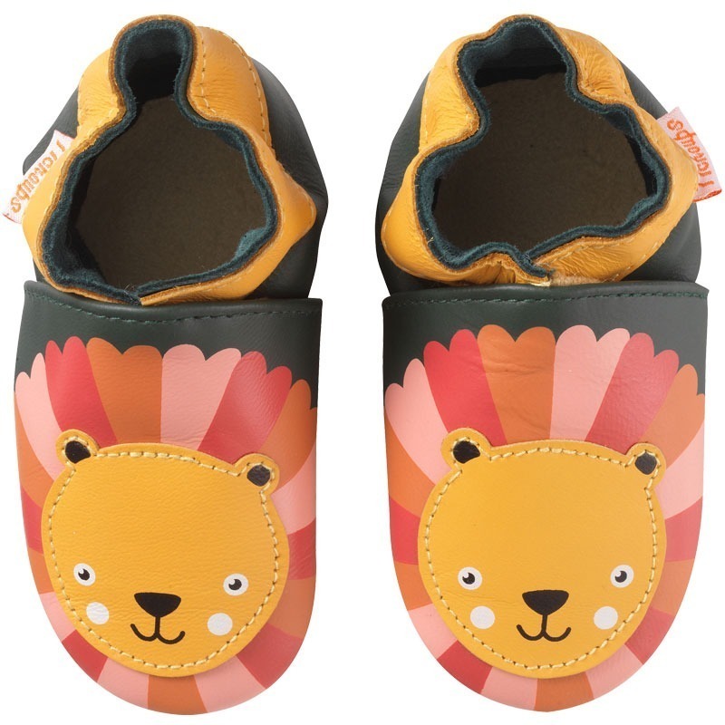chaussons-bebe-cuir-souple-marion-lion-face