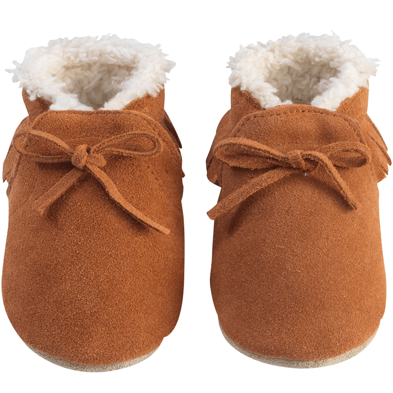 chaussons-bebe-a-franges-fourres--mocassin-camel-face