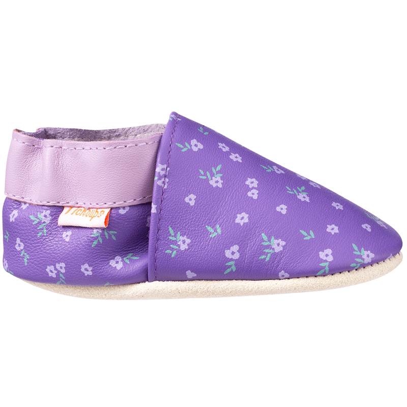 chaussons-cuir-enfant-prune-fleurs-profil