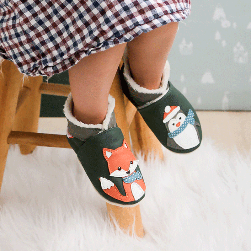 chaussons-bebe-cuir-souple-fourres-hiver-face