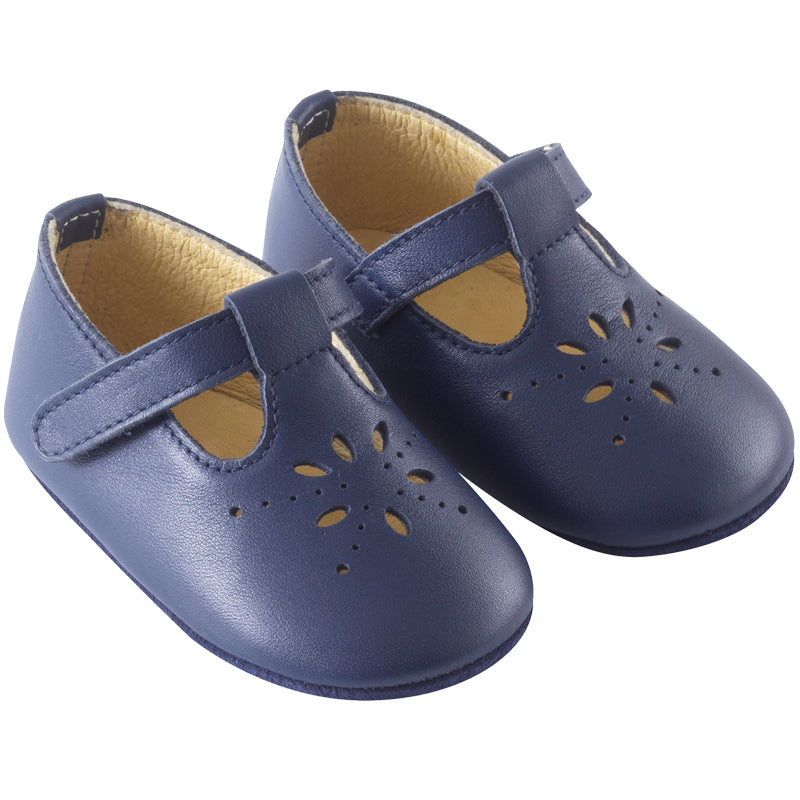 Chaussures bébé cuir souple salomé marine Tichoups