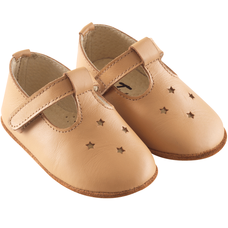 chaussures-bebe-cuir-souple-star-marron clair-profil