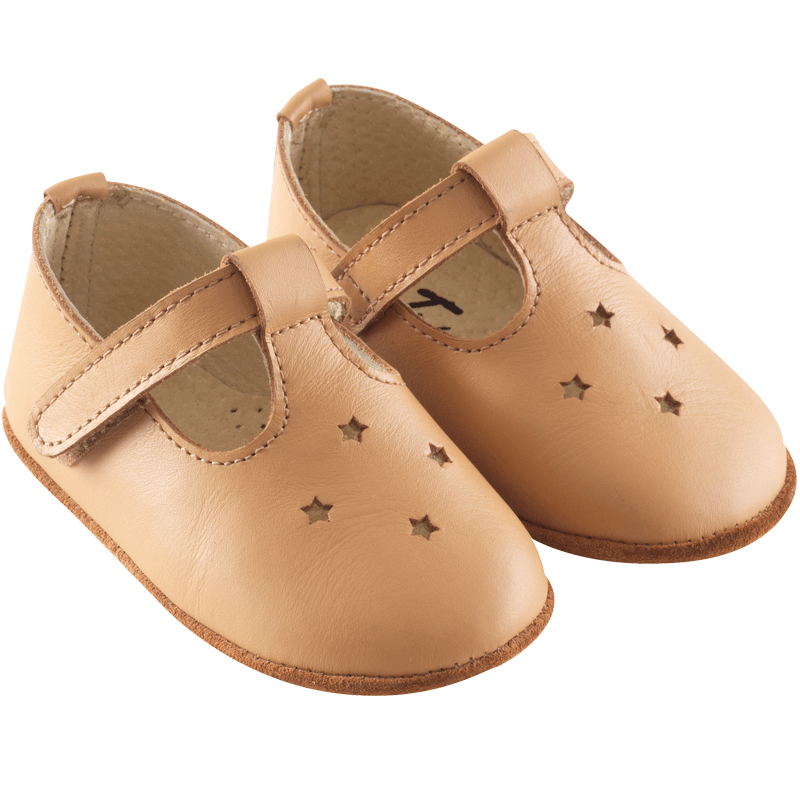 Chaussons bébé cuir souple uni marron Tichoups