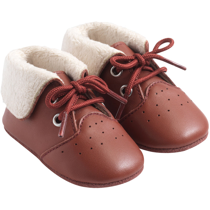 Chaussures bébé cuir souple fourrés Tichoo havane Tichoups
