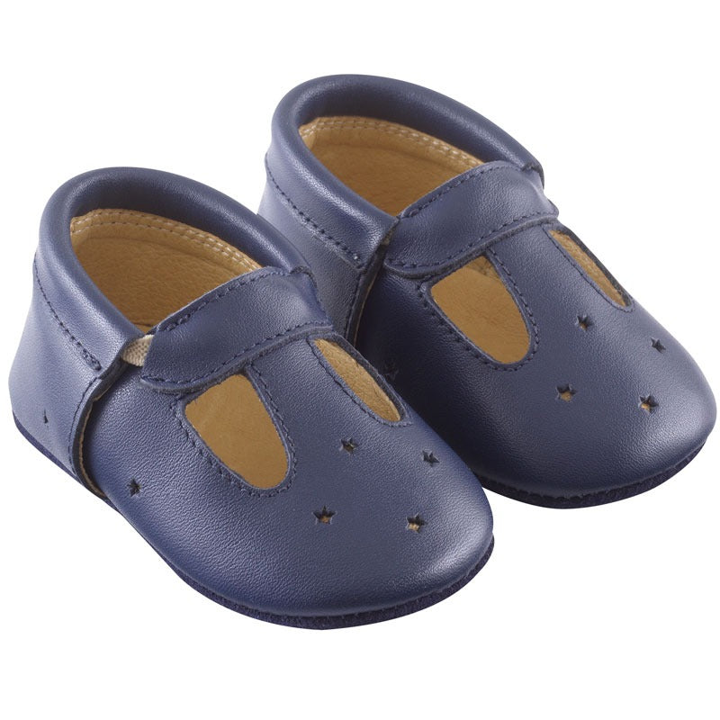 Chaussures bébé cuir souple Touti marine lisse –