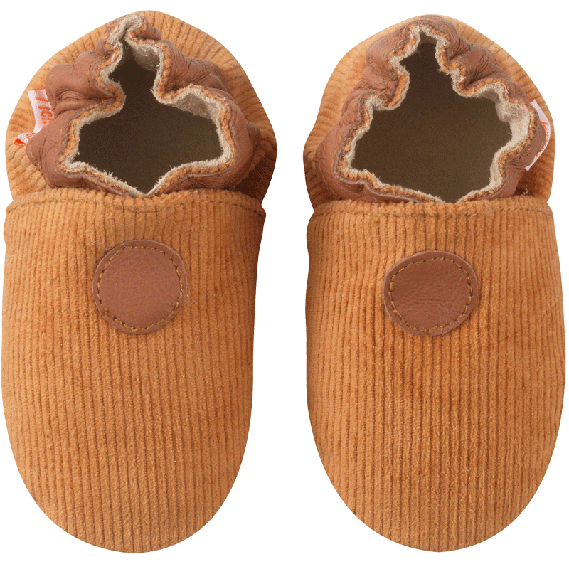 Chaussons pour bébé en peau lainée à scratch camel naturel - Lullabi