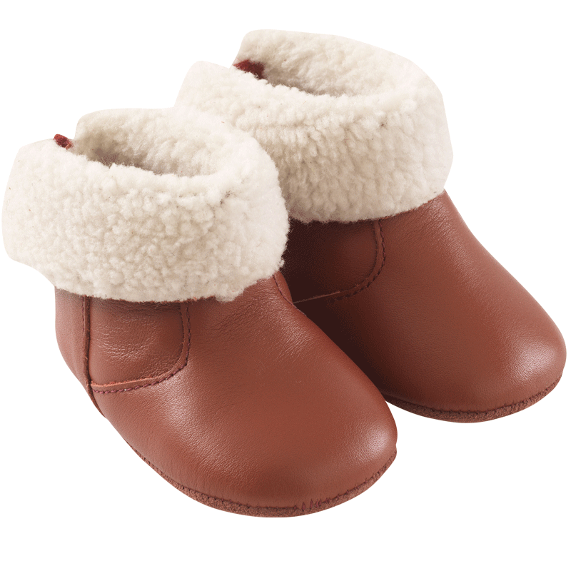 Chaussures bebe cuir souple fourres zelie havane Tichoups