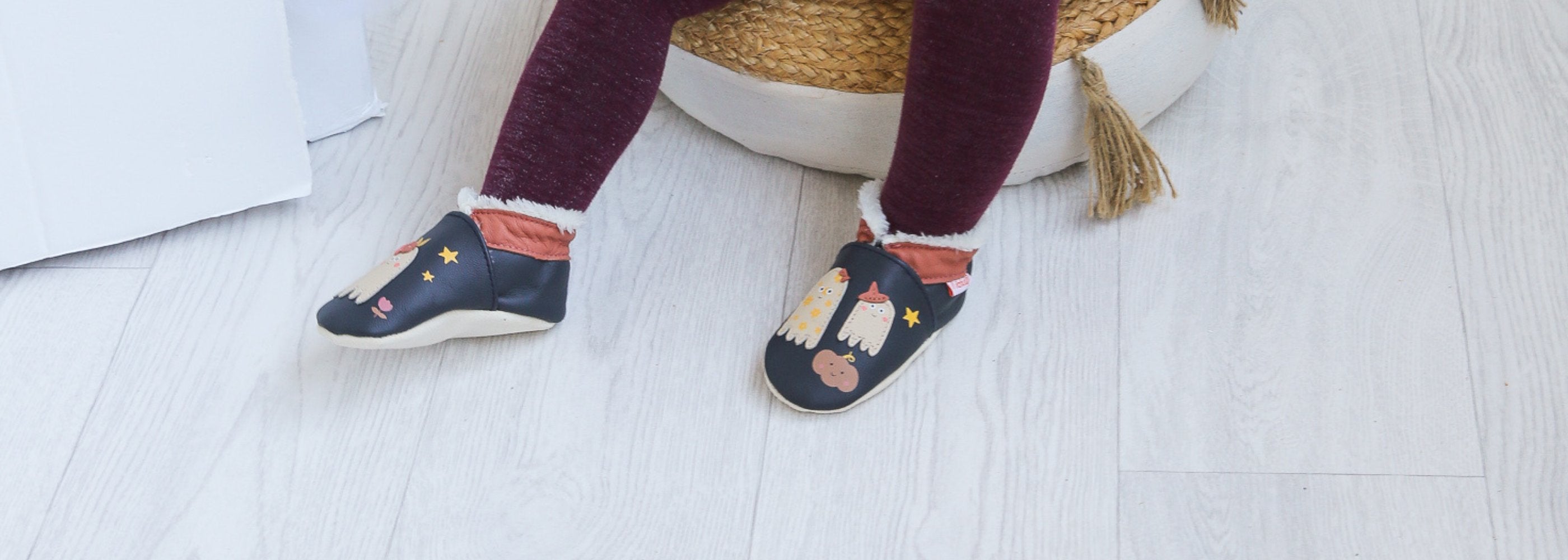 Chaussons pour bébé fourrés en cuir souple Léon le Lion