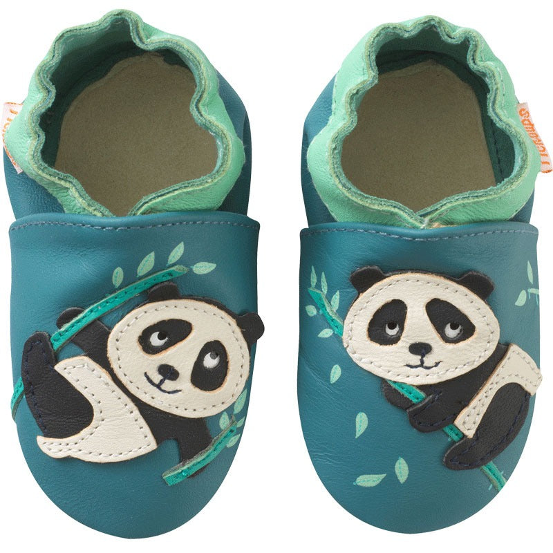 chaussons-bebe-cuir-souple-panda-face