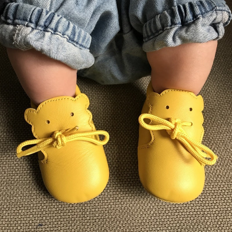 Chaussures cuir jaune souples P'tit scratch été Uni Barefoot