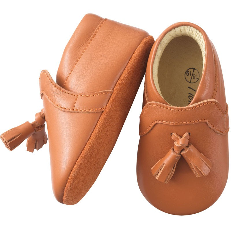 Boots cuir bébé fille élastiqués - camel