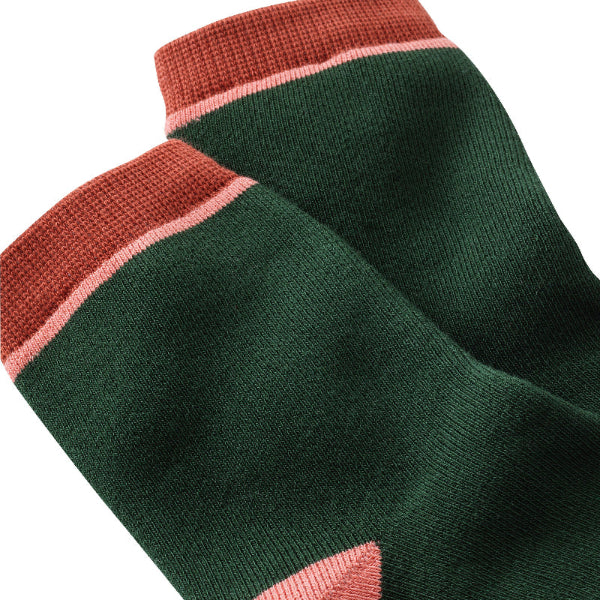 chaussettes sans couture vert et rose épaisses vue du détail haut des chaussettes