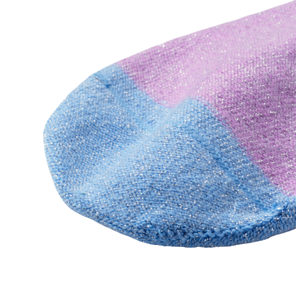 couture intérieure plate des chaussettes sans couture enfant unies paillettes mauve et bleu