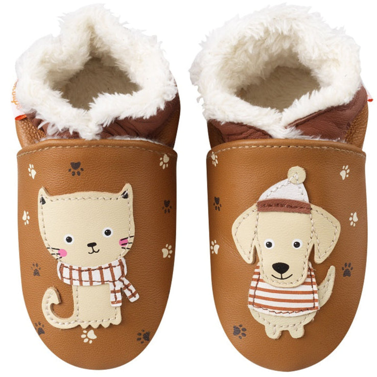 Chausson cuir souple fourré Come et Claire en foret