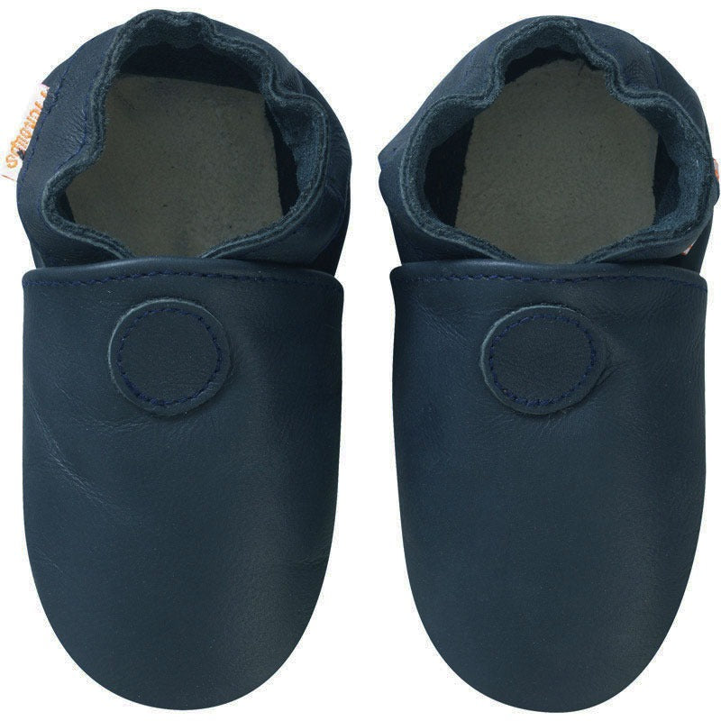 Chaussons en cuir souple pour enfant couleur marine vue de face