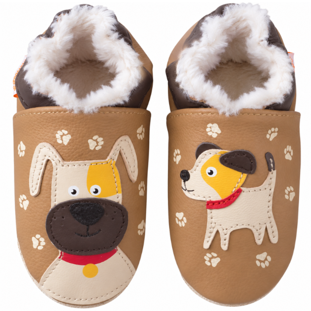chausson enfant fourré en cuir souple Chien 