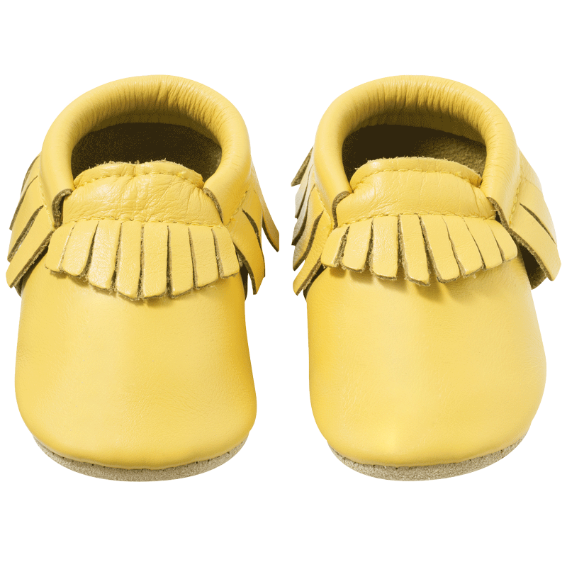 Chaussons-bebe-à-franges-jaune-citron-face