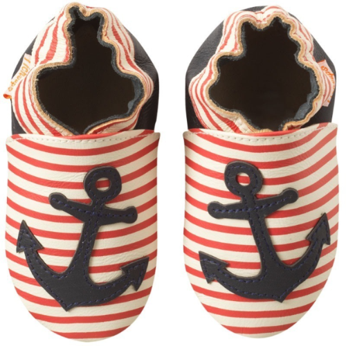 Photo des chaussons en cuir souple enfant Aline ancre marine vue de face.