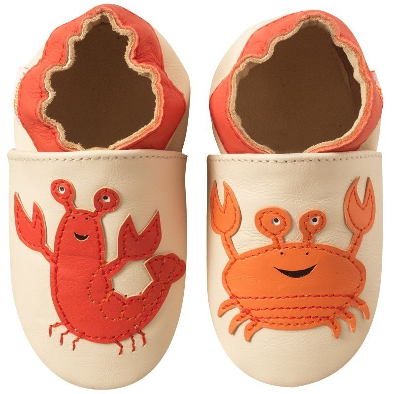 chaussons-bebe-cuir-souple-ecrevisse-crabe-face
